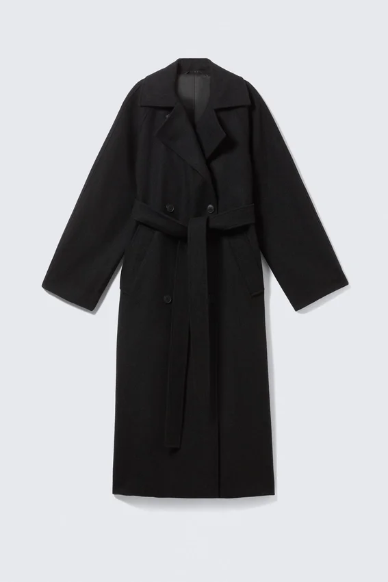 Kia Oversized Wool-Blend Double-Breasted Coat – Black Melange Kia Oversized Wool-Blend Double-Breasted Coat – Black Melange