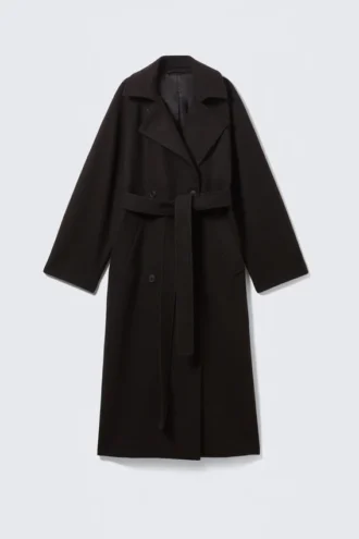 Kia Oversized Wool-Blend Double-Breasted Coat – Dark Brown Melange