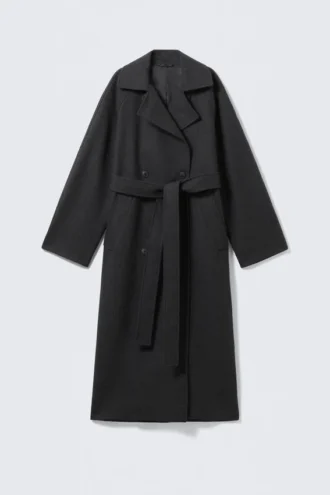 Kia Oversized Wool-Blend Double-Breasted Coat – Dark Grey Melange