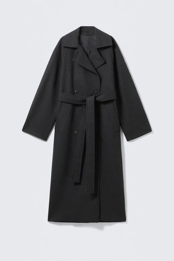 Kia Oversized Wool-Blend Double-Breasted Coat – Dark Grey Melange Kia Oversized Wool-Blend Double-Breasted Coat – Dark Grey Melange