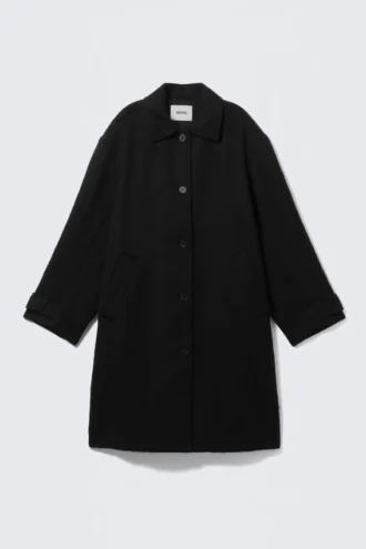 Knee-Length Single-Breasted Coat – Black