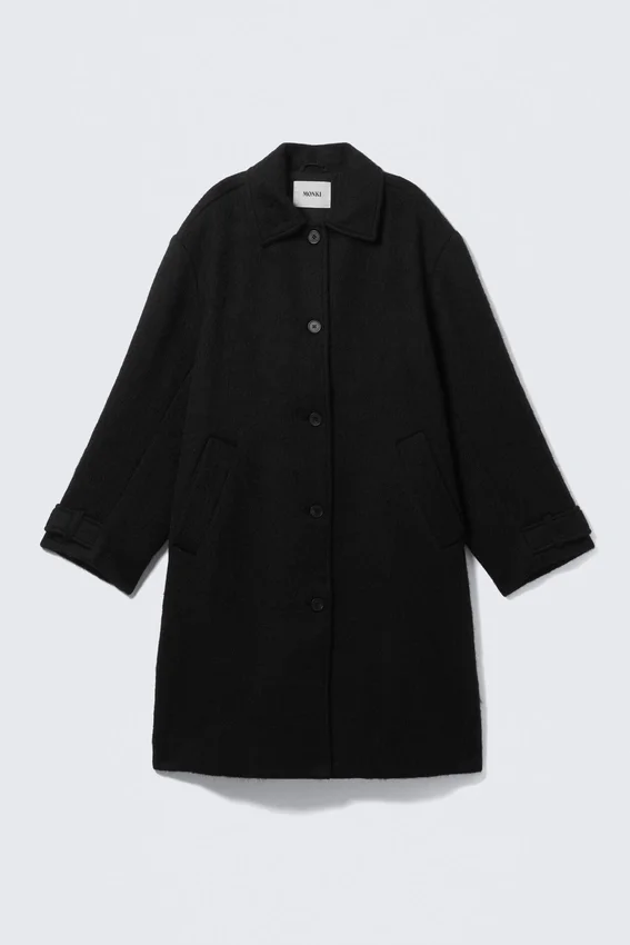 Knee-Length Single-Breasted Coat – Black Knee-Length Single-Breasted Coat – Black