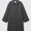 Knee-Length Single-Breasted Coat – Dusty Dark Grey Melange Knee-Length Single-Breasted Coat – Dusty Dark Grey Melange