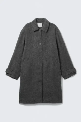 Knee-Length Single-Breasted Coat – Dusty Dark Grey Melange