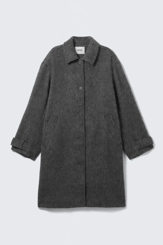 Knee-Length Single-Breasted Coat – Dusty Dark Grey Melange Knee-Length Single-Breasted Coat – Dusty Dark Grey Melange
