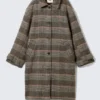 Knee-Length Single-Breasted Coat – Dusty Mole Check Knee-Length Single-Breasted Coat – Dusty Mole Check
