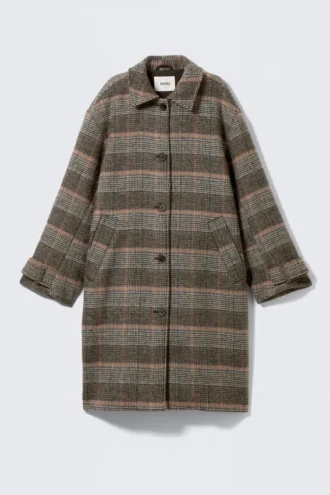 Knee-Length Single-Breasted Coat – Dusty Mole Check
