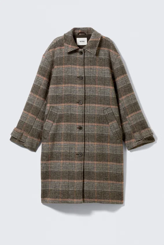Knee-Length Single-Breasted Coat – Dusty Mole Check Knee-Length Single-Breasted Coat – Dusty Mole Check