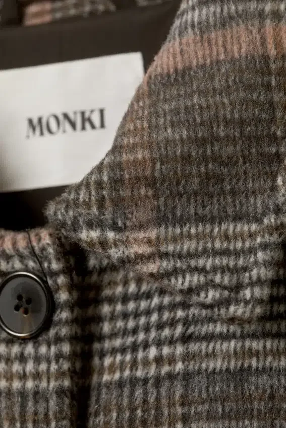 Knee-Length Single-Breasted Coat – Dusty Mole Check Knee-Length Single-Breasted Coat – Dusty Mole Check