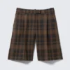 Knee-Length Suiting Shorts – Checked Dark Brown Knee-Length Suiting Shorts – Checked Dark Brown