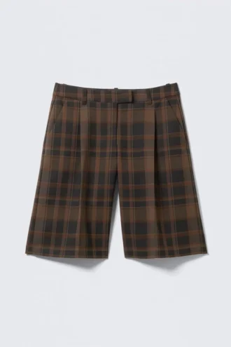 Knee-Length Suiting Shorts – Checked Dark Brown