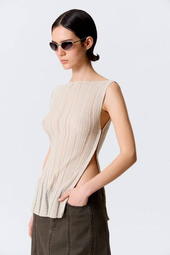 Knitted Boat-Neck Tank Top – Light Beige Knitted Boat-Neck Tank Top – Light Beige
