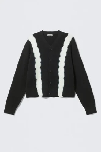 Knitted Boxy Tie-Dye Cardigan – Black Tie-Dye