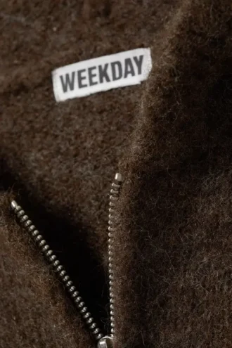 Knitted Boxy Wool-Blend Zip Hoodie – Dark Brown Melange