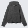 Knitted Boxy Wool-Blend Zip Hoodie – Dark Grey Knitted Boxy Wool-Blend Zip Hoodie – Dark Grey