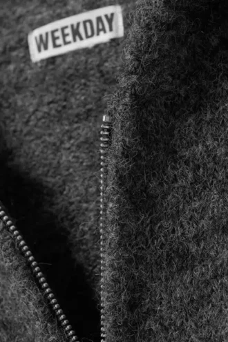 Knitted Boxy Wool-Blend Zip Hoodie – Dark Grey