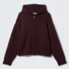 Knitted Boxy Wool-Blend Zip Hoodie – Dark Red Melange Knitted Boxy Wool-Blend Zip Hoodie – Dark Red Melange