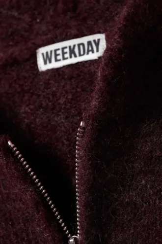 Knitted Boxy Wool-Blend Zip Hoodie – Dark Red Melange