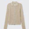 Knitted Cotton Zip Cardigan – Light Beige Knitted Cotton Zip Cardigan – Light Beige