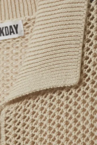 Knitted Cotton Zip Cardigan – Light Beige