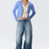 Knitted Double-Layered V-Neck Cardigan – Blue/Off-White Knitted Double-Layered V-Neck Cardigan – Blue/Off-White