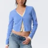 Knitted Double-Layered V-Neck Cardigan – Blue/Off-White Knitted Double-Layered V-Neck Cardigan – Blue/Off-White