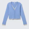 Knitted Double-Layered V-Neck Cardigan – Blue/Off-White Knitted Double-Layered V-Neck Cardigan – Blue/Off-White