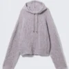 Knitted Drawstring Hoodie – Lilac Knitted Drawstring Hoodie – Lilac