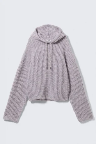 Knitted Drawstring Hoodie – Lilac