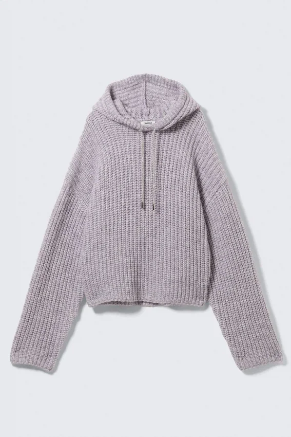 Knitted Drawstring Hoodie – Lilac Knitted Drawstring Hoodie – Lilac