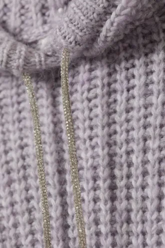 Knitted Drawstring Hoodie – Lilac