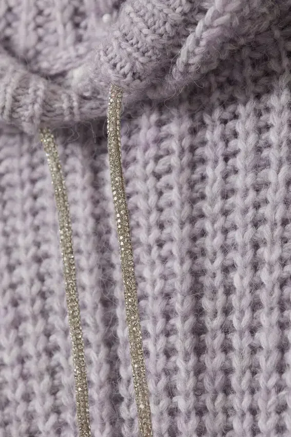Knitted Drawstring Hoodie – Lilac Knitted Drawstring Hoodie – Lilac