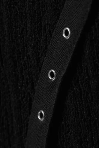 Knitted Eyelet Detail Boat-Neck Top – Black