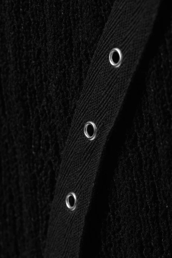 Knitted Eyelet Detail Boat-Neck Top – Black Knitted Eyelet Detail Boat-Neck Top – Black