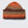 Knitted Fold-Up Ribbed Beanie – Bright Orange & Burgundy Knitted Fold-Up Ribbed Beanie – Bright Orange & Burgundy