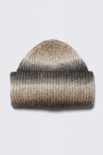 Knitted Fold-Up Ribbed Beanie – Dark Mole – Space Dye