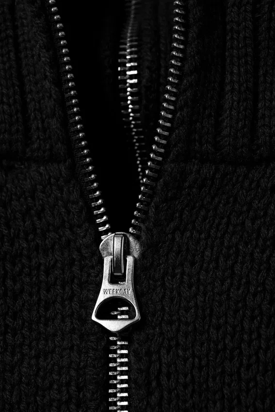 Knitted Funnel Neck Dual Zip Sweater – Black Knitted Funnel Neck Dual Zip Sweater – Black