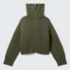 Knitted Funnel Neck Dual Zip Sweater – Khaki Green Knitted Funnel Neck Dual Zip Sweater – Khaki Green