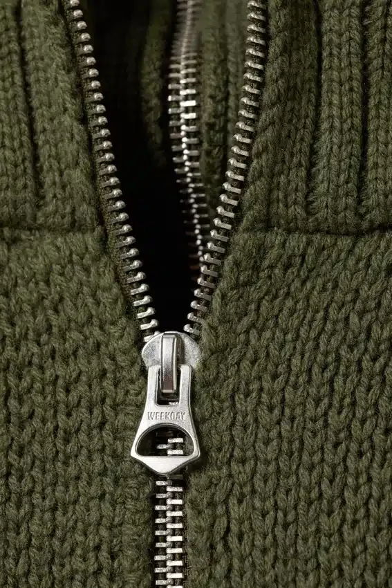 Knitted Funnel Neck Dual Zip Sweater – Khaki Green Knitted Funnel Neck Dual Zip Sweater – Khaki Green