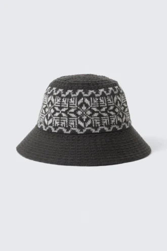 Knitted Jaquard Bucket Hat – Dark Brown