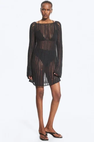 Knitted Long-Sleeved Dress – Dark Grey