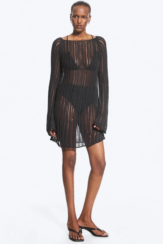 Knitted Long-Sleeved Dress – Dark Grey Knitted Long-Sleeved Dress – Dark Grey