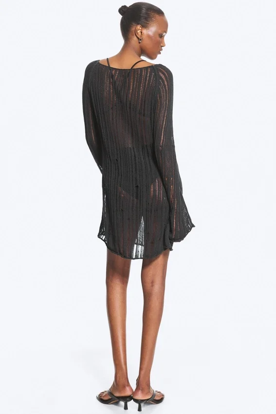 Knitted Long-Sleeved Dress – Dark Grey Knitted Long-Sleeved Dress – Dark Grey