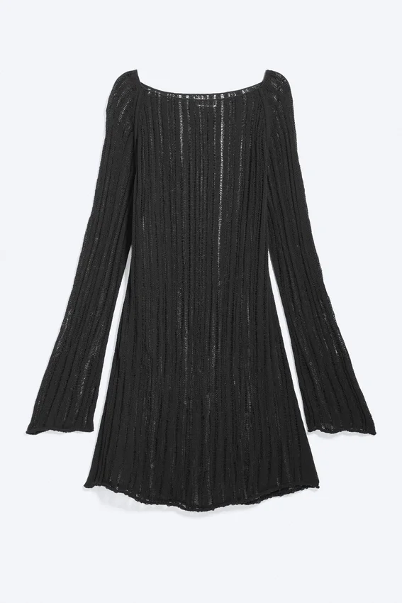 Knitted Long-Sleeved Dress – Dark Grey Knitted Long-Sleeved Dress – Dark Grey
