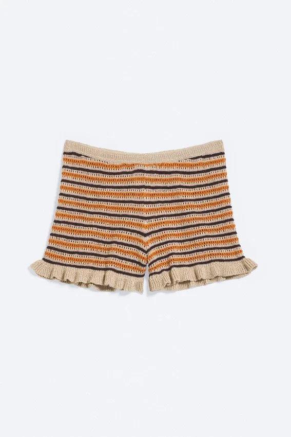 Knitted Mini Shorts – Striped Orange Knitted Mini Shorts – Striped Orange