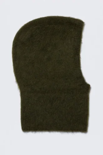 Knitted Mohair Blend Hood – Dark Green