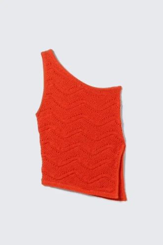 Knitted One-Shoulder Top – Bright Red