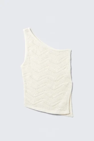 Knitted One-Shoulder Top – Dusty White