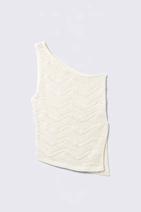 Knitted One-Shoulder Top – Dusty White Knitted One-Shoulder Top – Dusty White