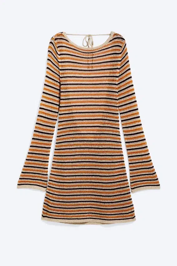 Knitted Open-Back Dress – Striped Orange Knitted Open-Back Dress – Striped Orange